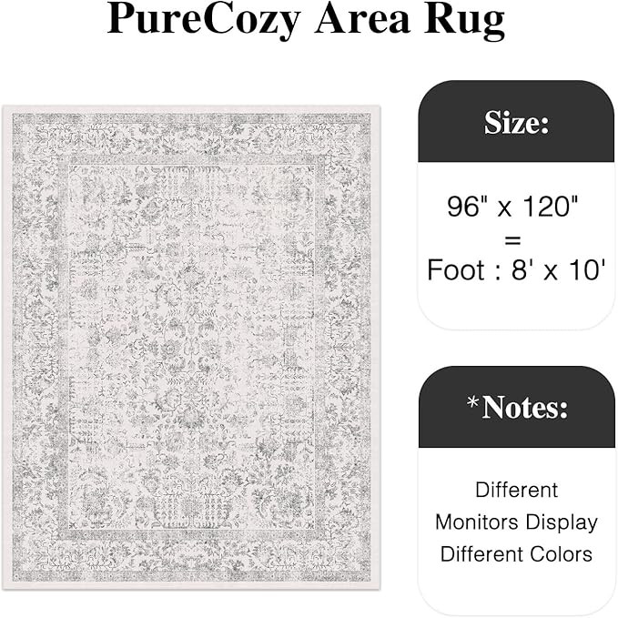 Grey Area Rug 8x10 Indoor Vintage Living Room Carpet Washable Distressed Rug Gray Floral Bedroom ... | Amazon (US)