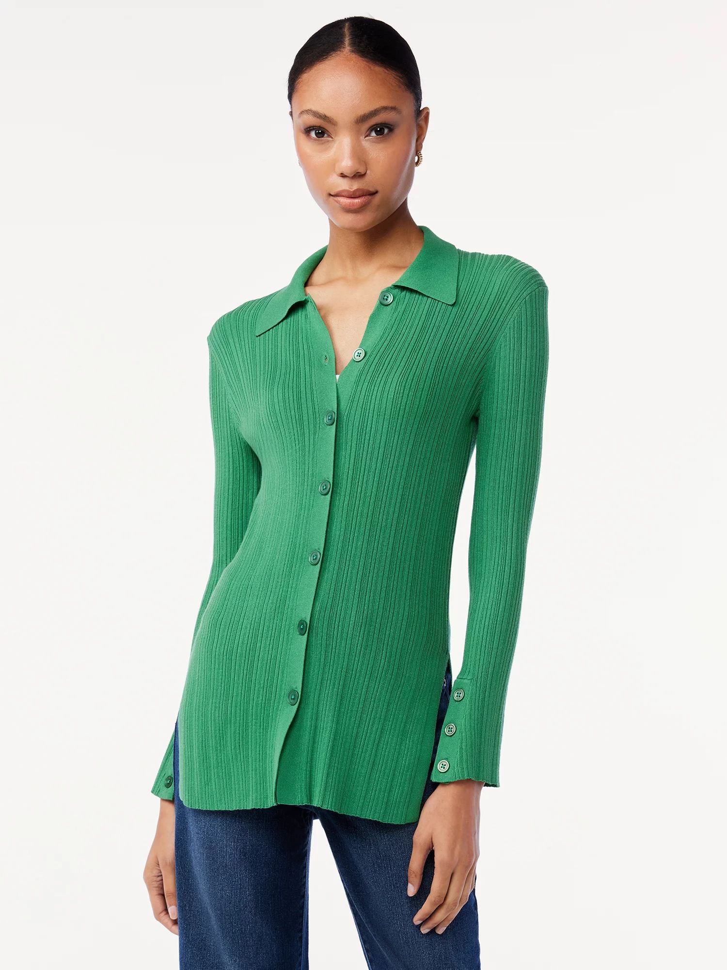 Scoop Women's Knit Button Front Shirt with Collar - Walmart.com | Walmart (US)