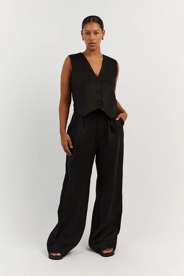 NORAH BLACK LINEN PANT | DISSH