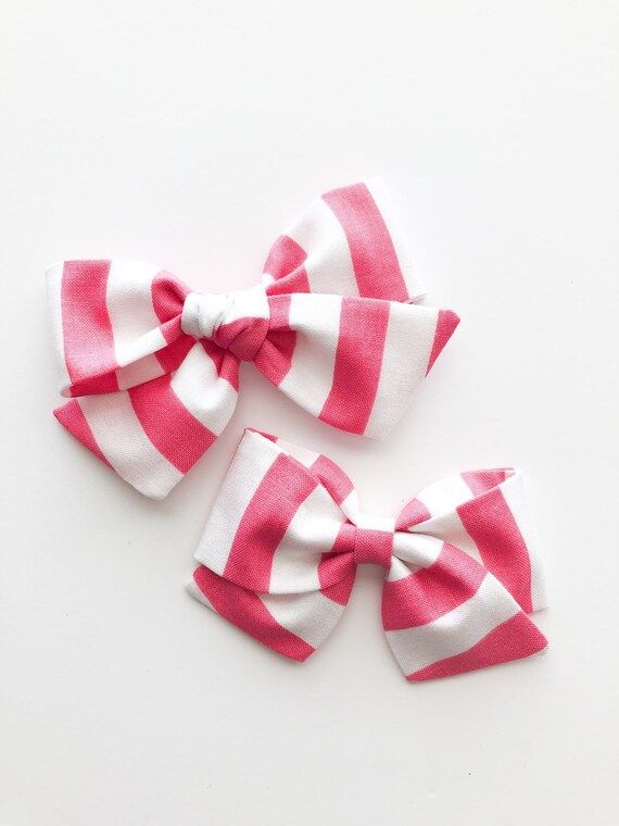 Pink Valentine's Day Bows - Baby Valentine's Day Headbands - Pink Stripe Valentine's Day Bow - Va... | Etsy (US)