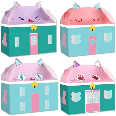 24Pcs Cat House Paper Treat Boxes for Cat Birthday Party Snack Bags Decorations Kitten Toy Themed... | Amazon (US)