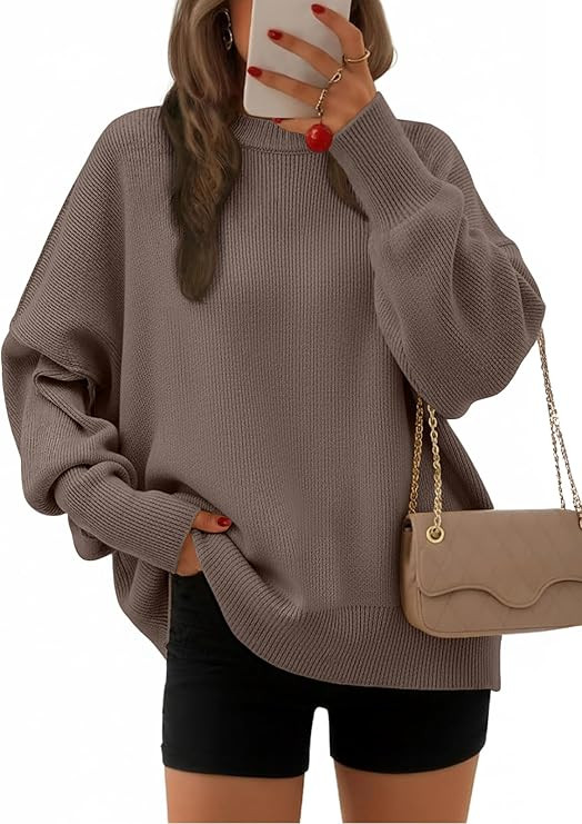EFAN Women's Oversized Sweaters 2025 Fall Crewneck Batwing Sleeve Pullover Sweaters | Amazon (US)