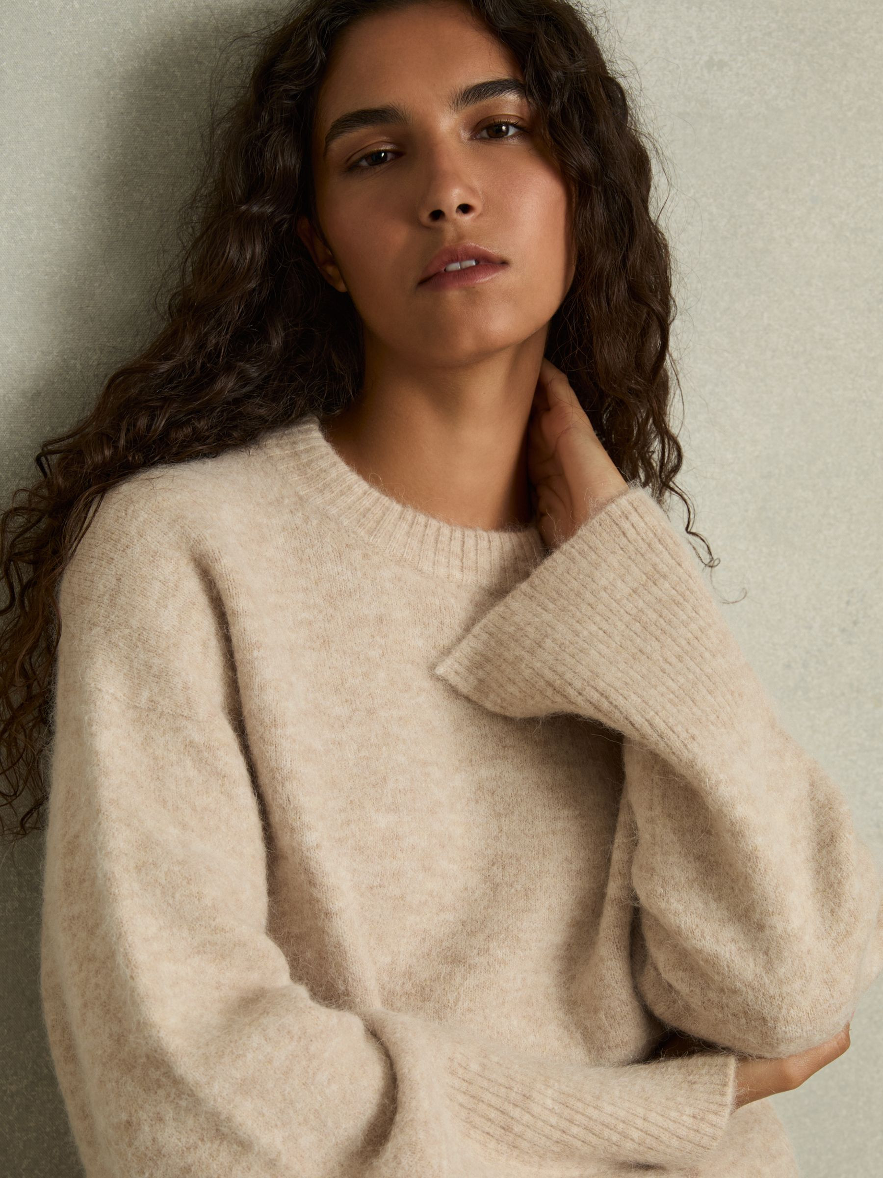 Brushed Crew-Neck Jumper With Alpaca Wool in Neutral | Reiss UK