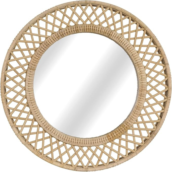 Round Rattan Wall Mirror – 24x24 Inch Boho Elegance with Woven Frame, Decorative Mirror for Bat... | Amazon (US)