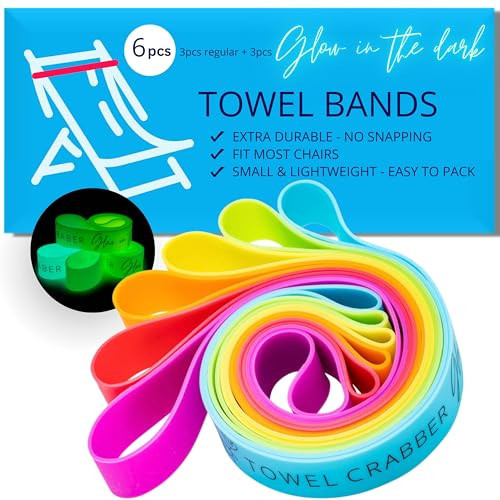 Towel Bands (6-Pack), Beach Pool & Cruise Chairs, Extra Durable, No Snapping, Cruise Ship & Beach Essentials, Great Alternative to Beach Towel Clips (3 Regular + 3 Glow in The Dark | Amazon (US)
