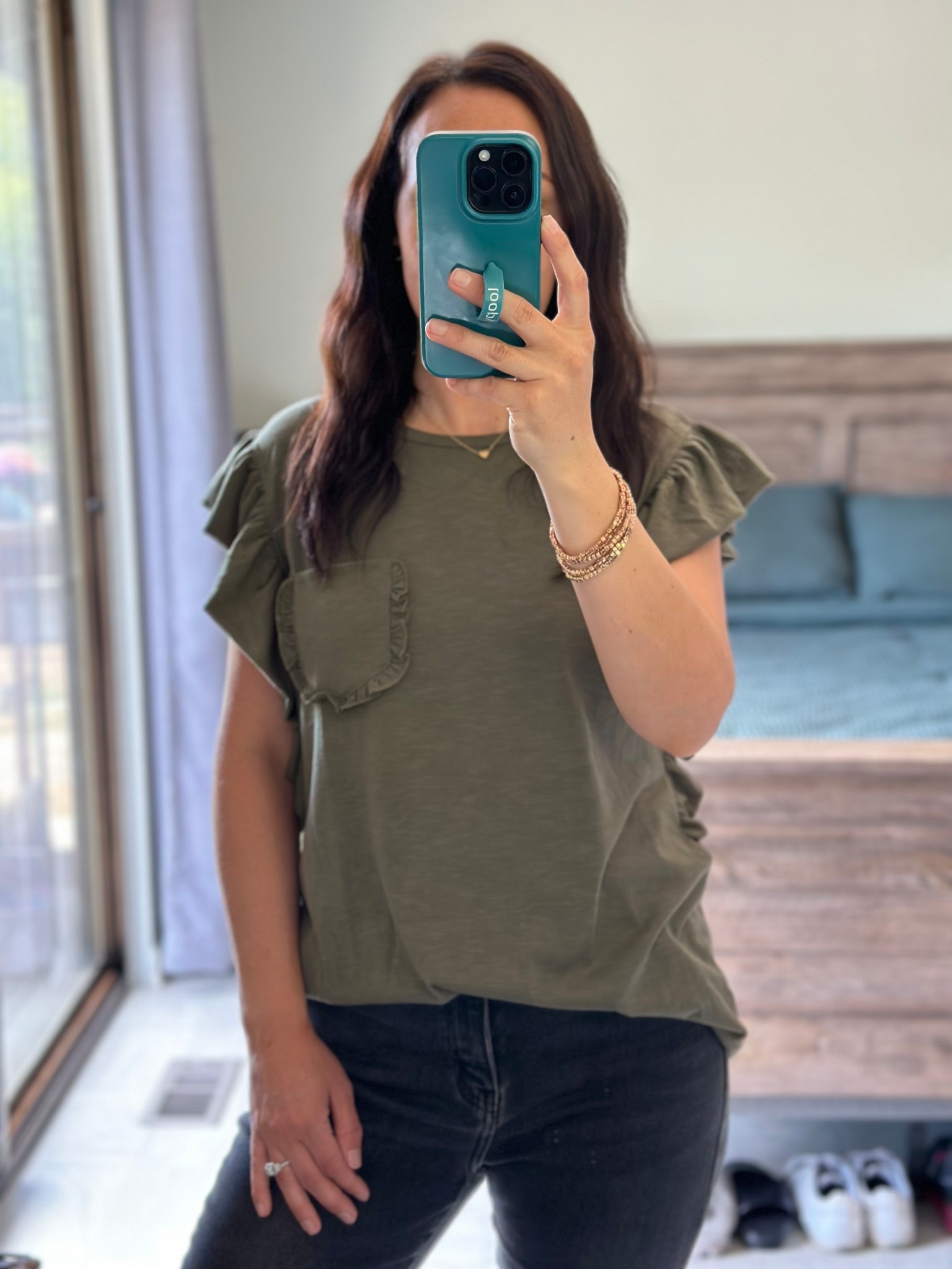LOVE this new top! 🤩 With the loose ruffle sleeves and the cute little pocket you can wear it as casual or dress it up! 🤩 also super comfy! The green is currently Unavailable but they have a couple other cute colors! 🖤
#amazon #womenstop #womens #womensfashion #rufflesleeve #cute #comfy #casual #dressup #like #comment #save #share #follow 

#LTKFindsUnder50 #LTKSummerEdit #LTKFindsUnder100