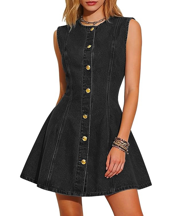 Women Denim Dress Sleeveless Mini Jean Dresses Western Outfits 2026 | Button Down Shirt Denim Dre... | Amazon (US)