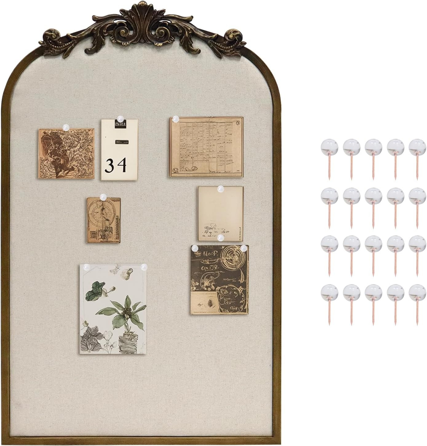 Arch Fabric Pinboard, Antique Gold Bulletin Boards 19"x31", Vintage Cork Board with Ornate Iron F... | Amazon (US)