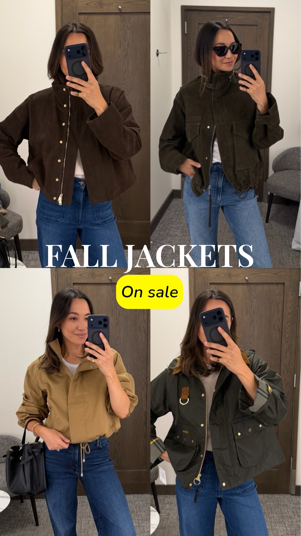 Fall jackets on sale 

1. Brown all saints suede jacket — a petite-friendly luxe jacket 
2. Green suede all saints jacket — sporty chic style with a cinch able waist 
3. Rails jacket — an elevated fall jacket under $200 
4. Barbour jacket — beautiful finish & detailing, water-repellent 

Nordstrom anniversary sale / nsale / suede jackets / rain jacket / all saints / rails / Barbour

#LTKSaleAlert #LTKootd #LTKSeasonal