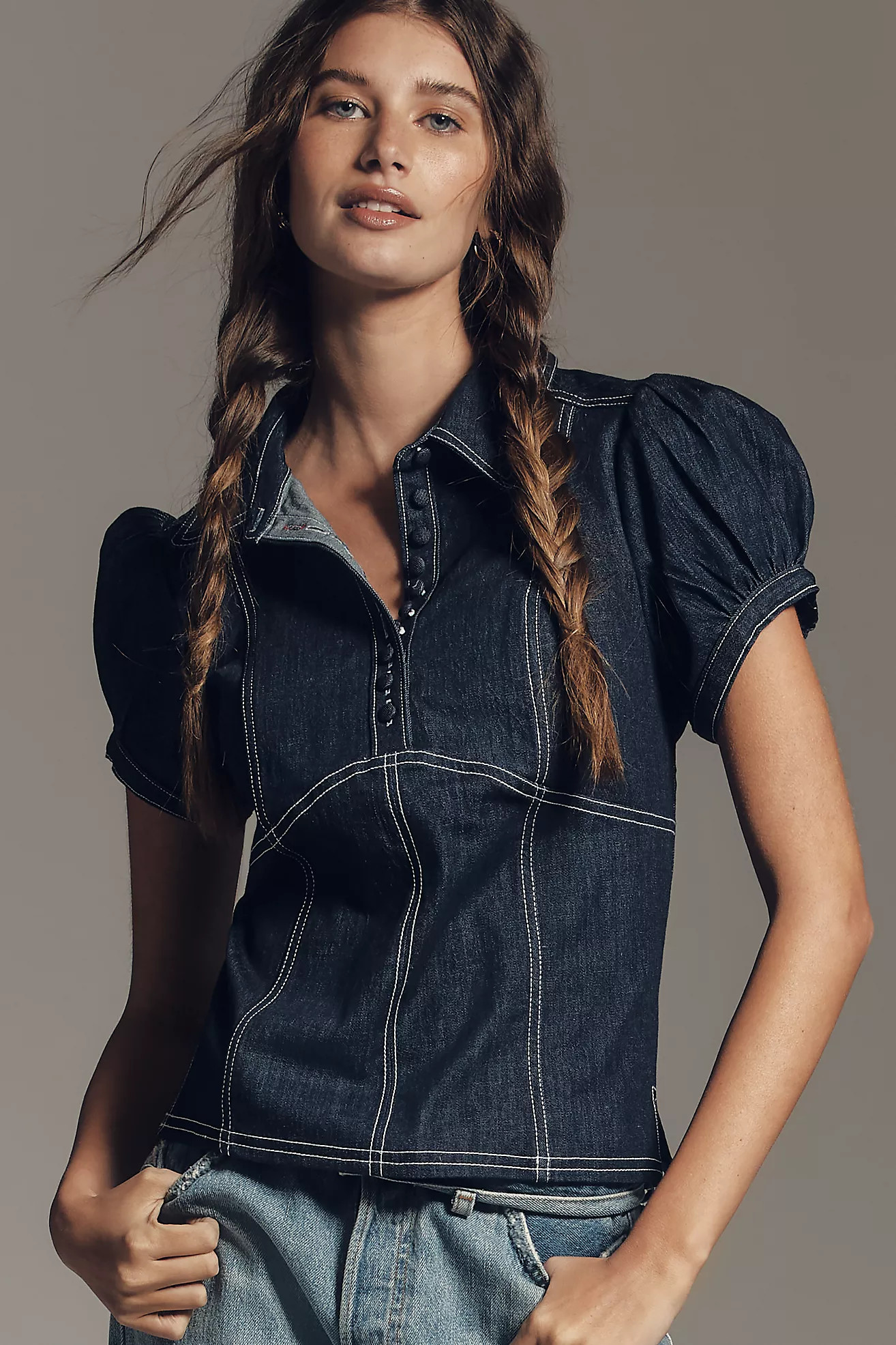 Pilcro Denim Puff Sleeve Top | Anthropologie (US)