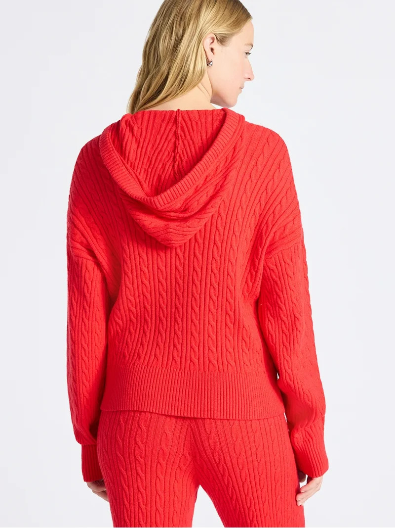 Free Assembly Women's Cozy Yarn Cable Knit Hoodie Sweater, Midweight, Size XS-XXL | Walmart (US)