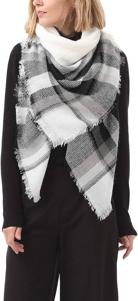 Women's Fall Winter Scarf Classic Tassel Plaid Scarf Warm Soft Chunky Large Blanket Wrap Shawl Scarv | Amazon (US)