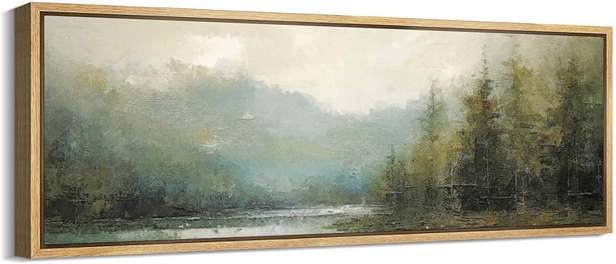 MUDECOR Large Framed Canvas Print Wall Art Tranquil River and Forest Illustrations Antique Retro ... | Amazon (US)