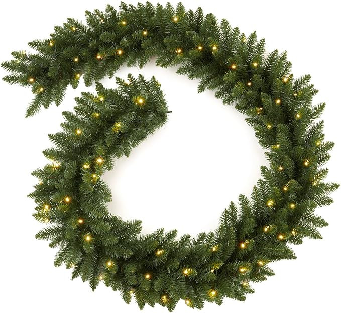 9 FT Pre-lit Christmas Garland Holiday Artificial 50 Led Light for Stairs Wall Door Indoor Outdoo... | Amazon (US)