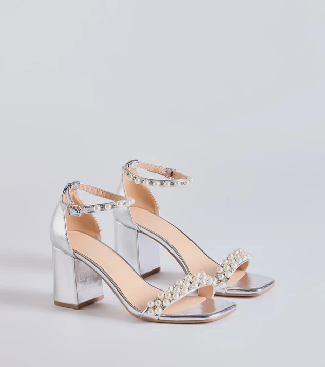 Gleaming Radiance Faux Pearl Metallic Block Heels | Windsor Stores