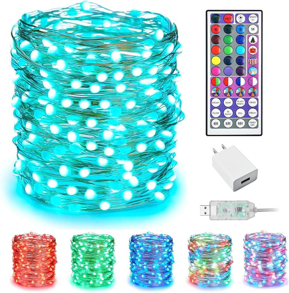 Minetom Upgraded Color Changing Fairy String Lights - 33 ft 100 LED 24 Colors USB Silver Wire Lig... | Amazon (US)