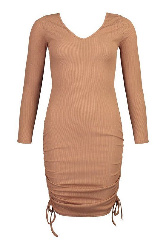 Petite Long Sleeve Ruched Side Mini Dress | Boohoo.com (US & CA)