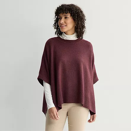 Women's Croft & Barrow® Polished Poncho Sweater, Size: Small/Medium, Muave Red | Kohl's