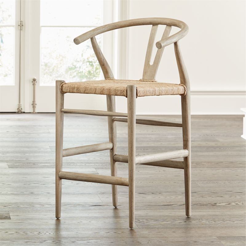 Crescent Weathered Grey Wishbone Counter Stool + Reviews | Crate and Barrel | Crate & Barrel