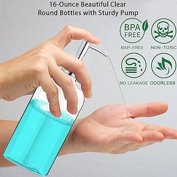 Clear Soap Dispenser with Rust Proof Pump, Waterproof Labels (2 Pack,16 Oz), Bathroom, Plastic Ha... | Amazon (US)