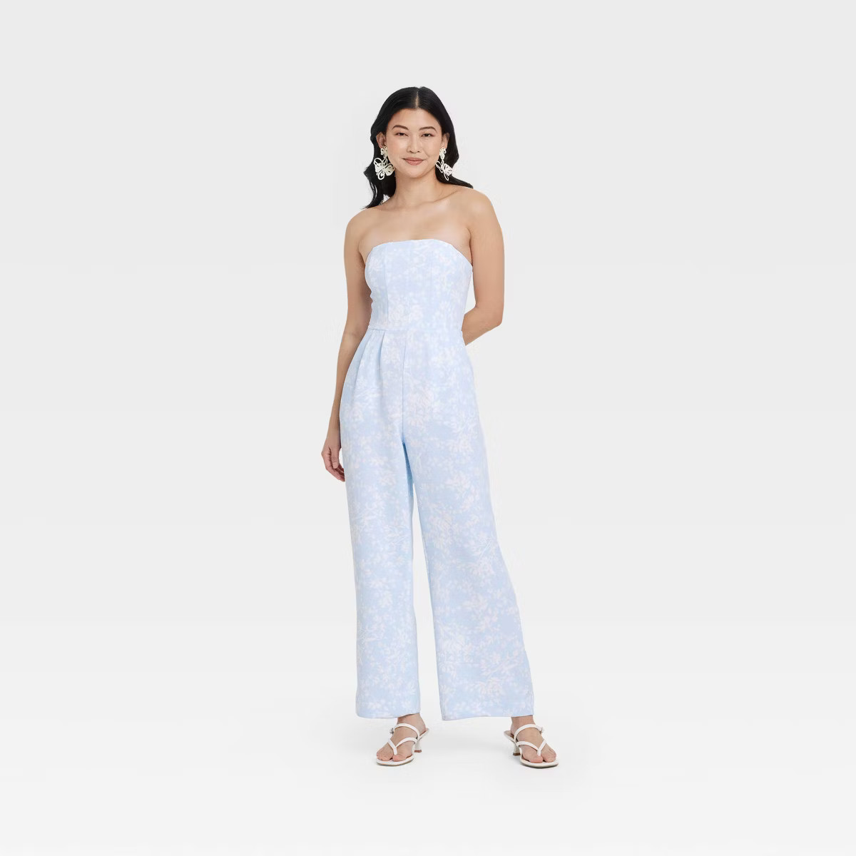 Women's Jumpsuit - A New Day™ Blue Floral XS: Midweight Woven Fabric, Below Knee Length, Side P... | Target