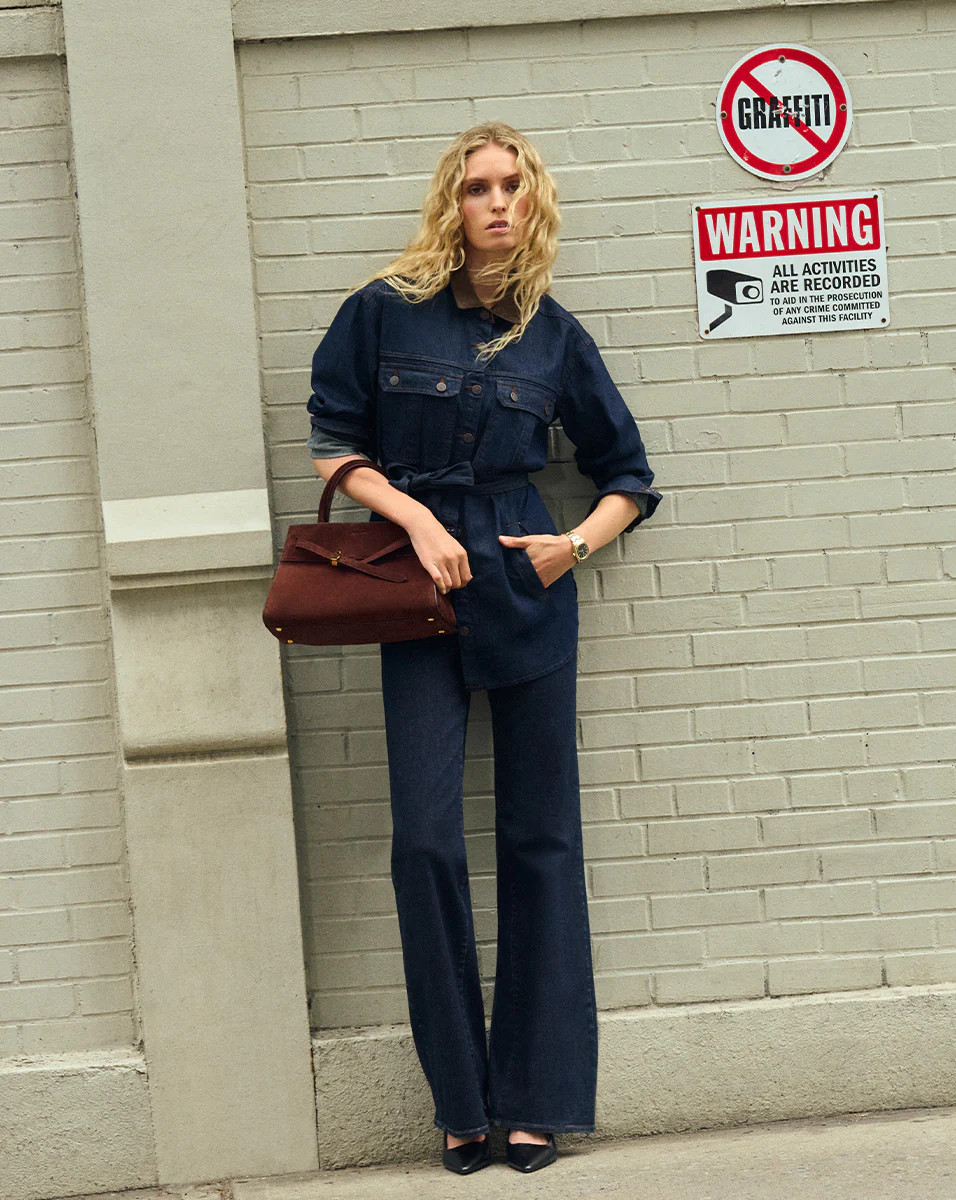 Mikaela Shacket With Cord Collar in Indigo Rinse | Veronica Beard | Veronica Beard