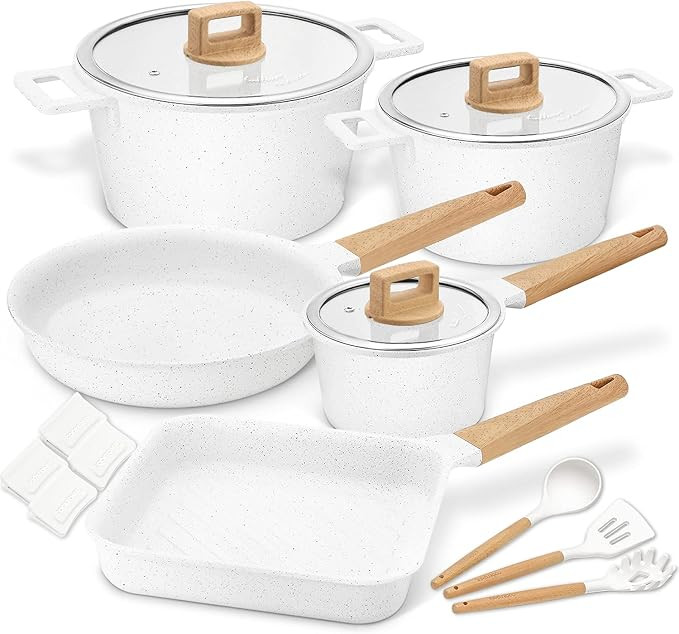 Cookware Set Non-Stick Scratch Resistant 100% PFOA Free Induction Aluminum Pots and Pans Set with... | Amazon (US)
