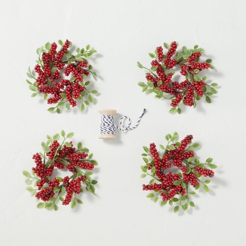 4pk Faux Winterberry Wreath Gift Topper Set - Hearth & Hand™ with Magnolia | Target