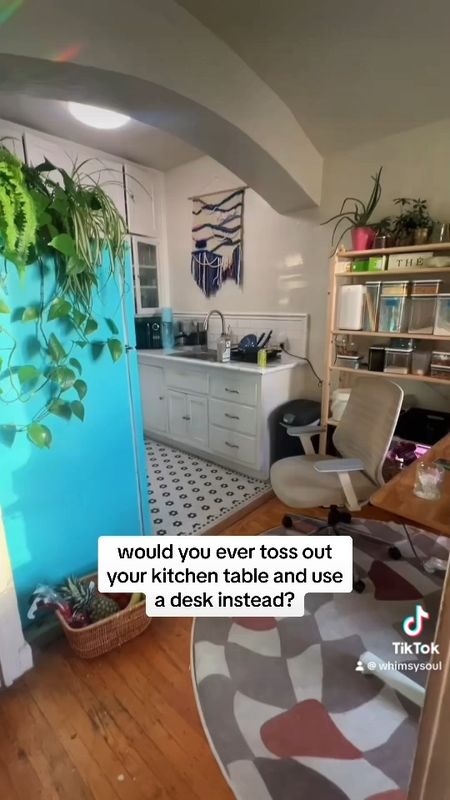 i HATED my kitchen so I transformed it, all with renter friendly hacks!! 

This is part 2 (peep part 1 first!)

🖥️ Standing/sitting desk from @amazon

🪑ergonomic desk chair from @branchfurniture

🧡 new rug from @ruggable 

🪴 faux plant & IVAR shelf from @ikea

🖼️ rhubarb print commissioned from @softsideprints for @whimsy_homes last year. Both this and the cat print are available to buy on @etsy!

📦 food storage containers from @oxo 

😸 PAWMONA cat tower from @walmart (Twyla LOVES this!) and smart litter box from @petkitofficial (we love this!)

🖤 new vinyl mat from @vmathome. It's so much better than our previous one. 

I think that's it for changes -- we created way more storage space, the desk is more functional for how we both use the room and Twyla also loves the features. I wish we did this apartment kitchen makeover years ago. 

We're in a rent controlled apartment in San Francisco and trying to stay here as long as possible and making better use of this space 100% will help us extend the lifetime of this era! 

Next up: tacking our junk shelf in the hallway.... 👀

#whimsysoul #sanfrancisco #sanfranciscolife #sanfranciscoapartment #kitchenmakeover #renterfriendly #homeDIY #ruggable #bluefridge #jungalow #tinyapartment #homedecor #colorfulhomedecor #ikeakitchen #smallkitchen #retrokitchen #branchfurniture #oxo #etsy #smallartist #ikeahacks #amazonhome