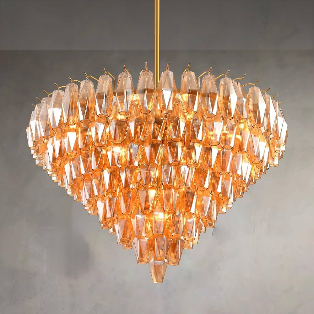 Gold Round Chandelier, 36" Large Brass Chandeliers for Dining Room, 20-Light with Clear Amber Gla... | Amazon (US)