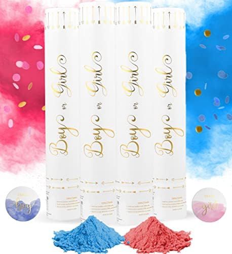 Gender Reveal Confetti Powder Cannon - 2 Blue/Gold & 2 Pink/Gold Poppers - Gender Reveal Party Su... | Amazon (US)