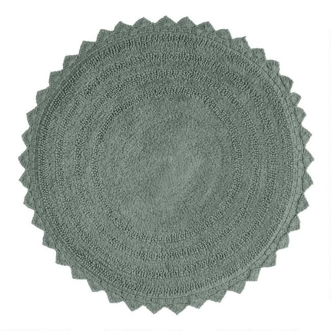 Round Laurel Wreath Green Cotton Bath Mat | World Market