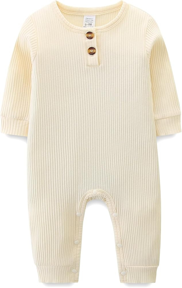 Unisex Newborn Clothes 0-12 Months Long Sleeve Snaps up Solid Ribbed Knit Baby Outfits | Amazon (US)