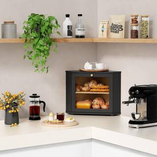 1 Piece Black Corner Bread Box for Homemade Bread, Two Layer Large Bread Holder for Kitchen Counter, Pantry Shelf | The Home Depot