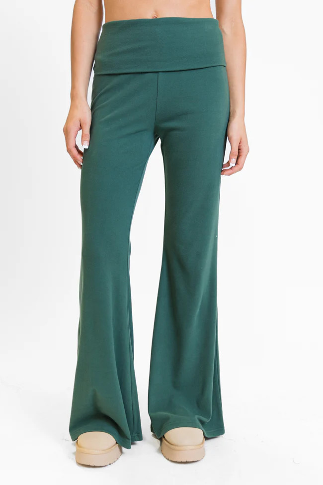 In A Dream Evergreen Foldover Band Super Soft Flare Pants | Pink Lily