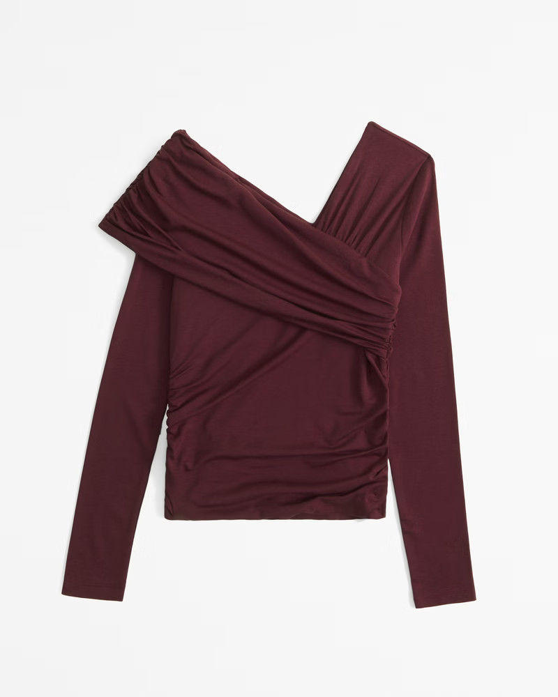Long-Sleeve Off-The-Shoulder Draped Wrap Top | Abercrombie & Fitch (US)