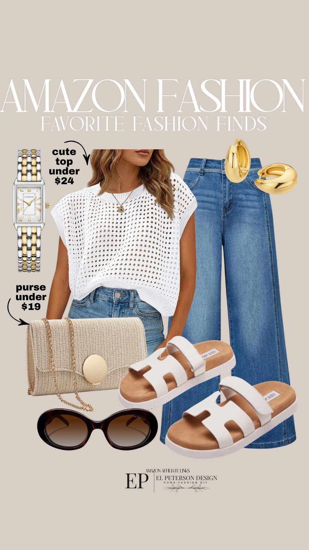 Amazon Fashion
Top
Jeans
Purse
Sandals
Sunglasses
Earrings 
Watch 