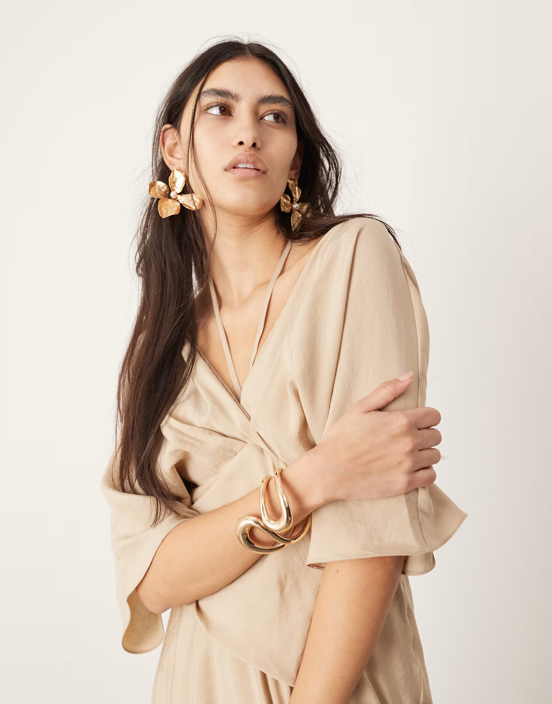 ASOS EDITION short sleeve v neck tie detail maxi dress in stone | ASOS | ASOS (Global)