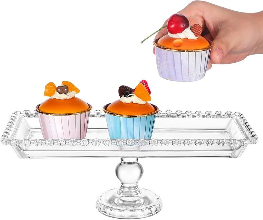 Cabilock Glass Cake Stand, Footed Crystal Rectangle Serving Tray, Clear Glass Serving Platter for... | Amazon (US)