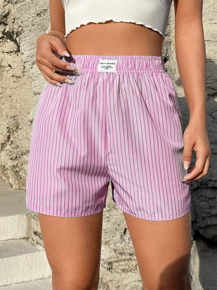 SHEIN EZwear Striped Print Patch Detail Shorts | SHEIN
