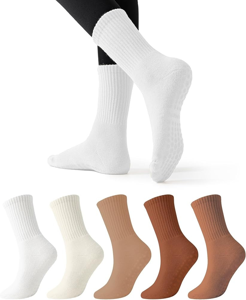 Flydo Pilates Grippy Socks with Grips for Women Yoga Non Slip Long Socks for Pure Barre, Ballet,D... | Amazon (US)