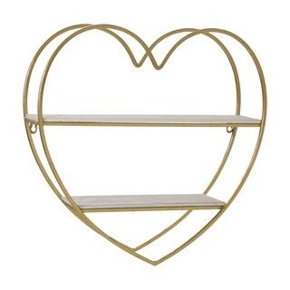 Metal/Wood 2 Tier Heart Wall Shelf, White/Gold | Bed Bath & Beyond