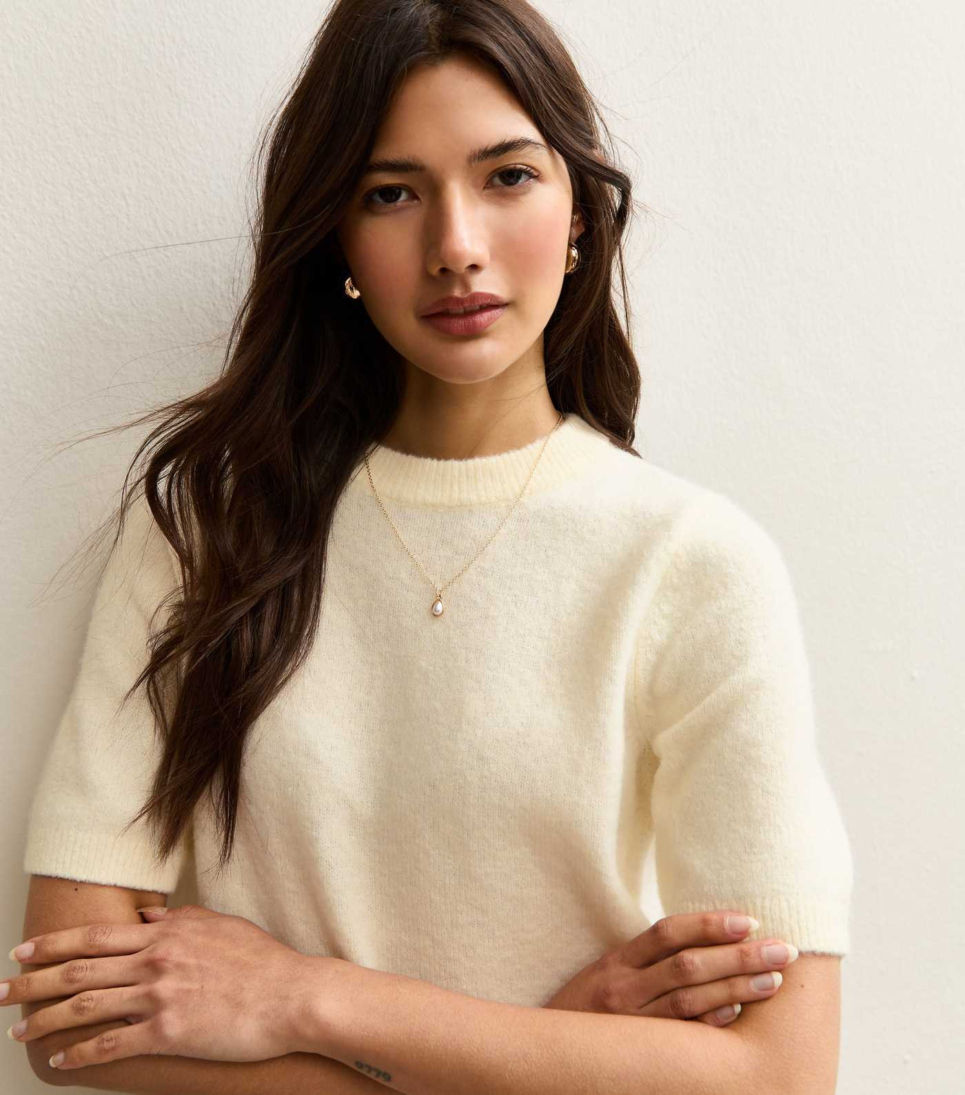 Cream Short Sleeve Midweight Knit Tee | New Look | New Look (UK)
