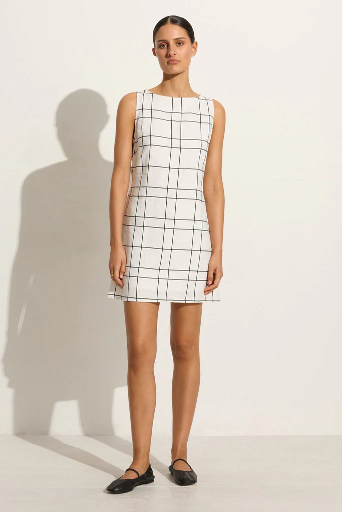 Lui Mini Dress Letizia Check White | Faithfull (AU)