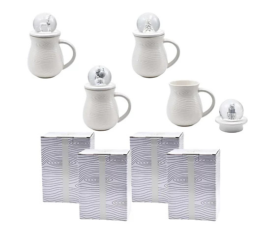 Temp-tations Set of (4) 16-oz Mugs with Snow Globe Lids & Gift Boxes - QVC.com | QVC