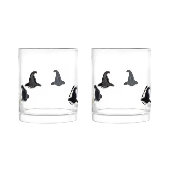 Thyme & Table 12 fl oz Halloween Black Witch Hat Charm Drinking Glasses, Set of 2 | Walmart (US)