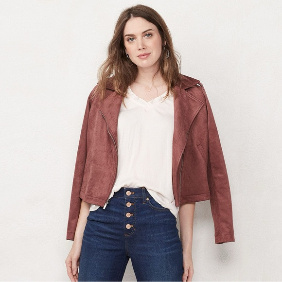 LC Lauren Conrad | NWT Faux Soft Suede Moto Jacket Rose, XXL | Poshmark