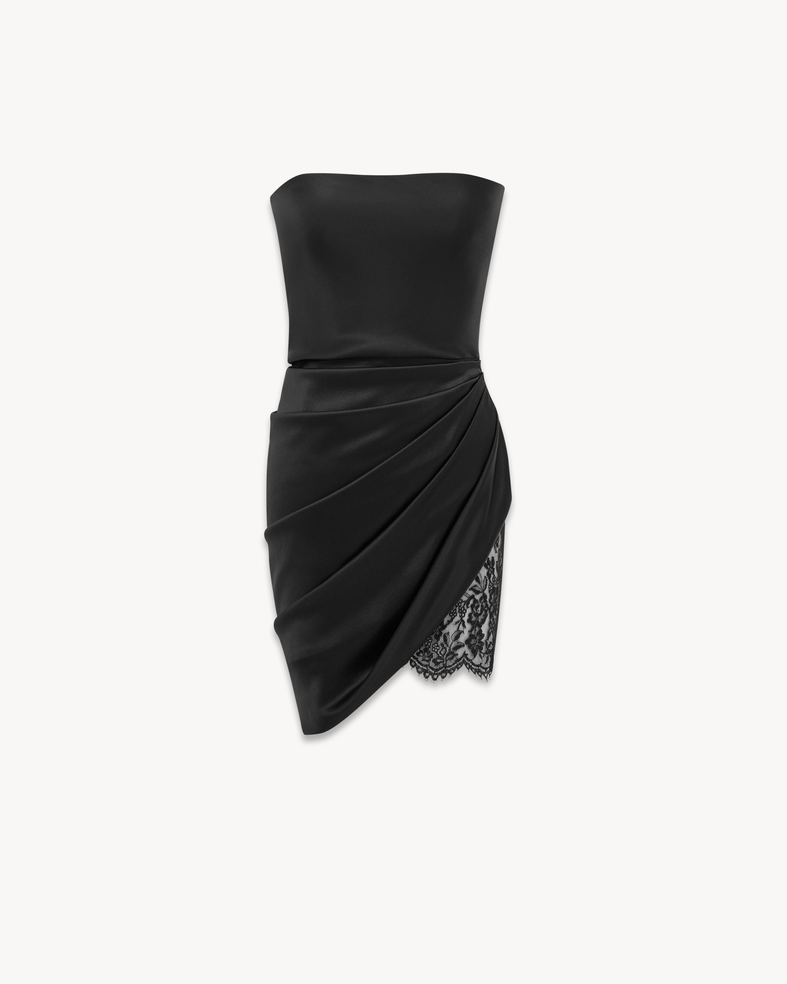 Saint Laurent Strapless Dress In Silk Satin And Lace - Black - Women - 2 | Saint Laurent Inc. (Global)