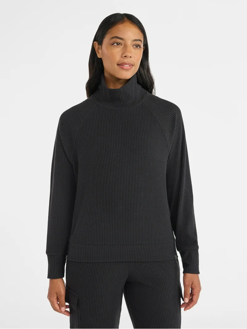 Avia Women's Corded Open Neck Polo Top with Long Sleeves, Sizes XS-3XL | Walmart (US)
