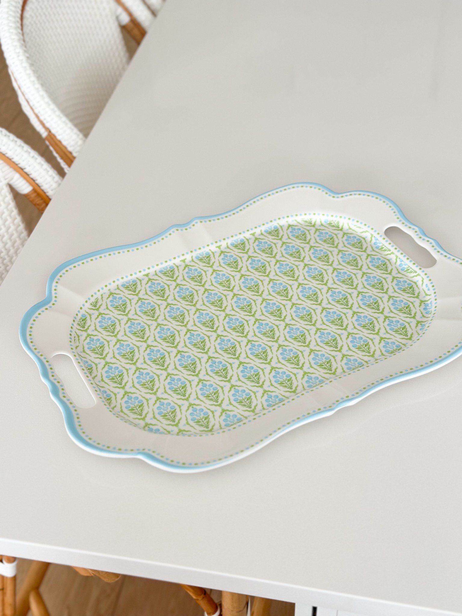 $7.99 serving tray online at TJ Maxx!

Blockprint, blue and green, melamine tray, Lillian August, outdoor entertaining, outdoor tray, hostess gift 

#LTKFindsUnder50 #LTKHome